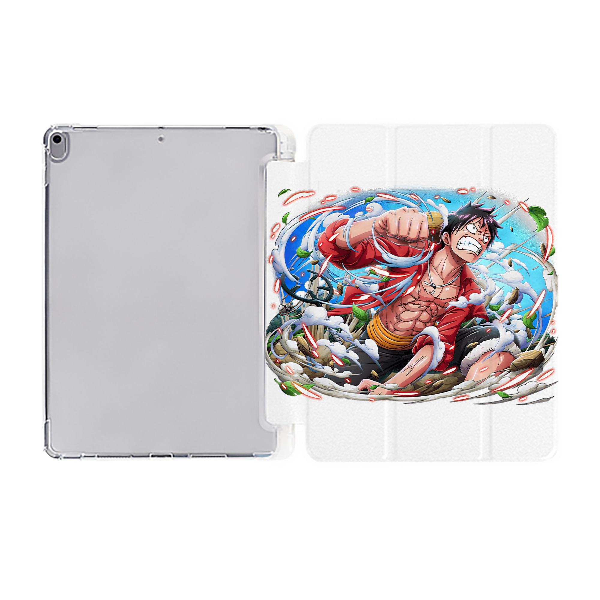 （画像用） ワンピース モンキー・D・ルフィ ONE PIECE Monkey D. Luffy IPad ケース ペン収納付き 三つ折りスタンド PUレザー×シリコン 対応機種9.5/10.5/10.9インチ